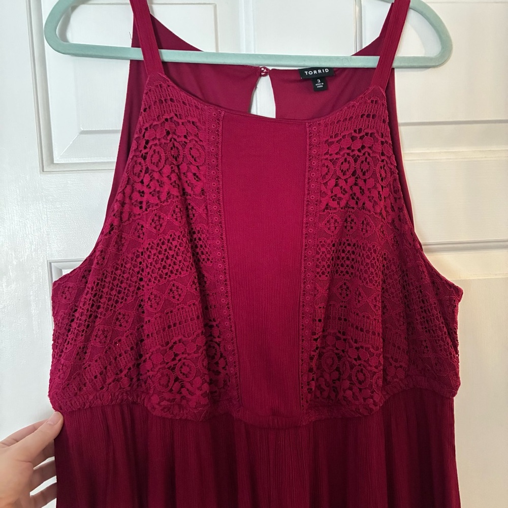 Torrid Burgundy Lace Maxi Dress Size 3 (3X) Wine Red Formal Evening Boho - Picture 4 of 15